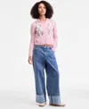 Madden Girl Juniors' High-rise Cuffed Bow-embroidery Jeans In Blue