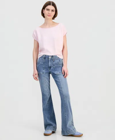 Madden Girl Juniors' High Rise Flare Jeans In Metallic
