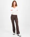Madden Girl Juniors' High-rise Twill Bootcut Cargo Pants In Brown
