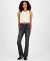 Madden Girl Juniors' High-rise Zip-pocket Bootcut Jeans In Faded Black
