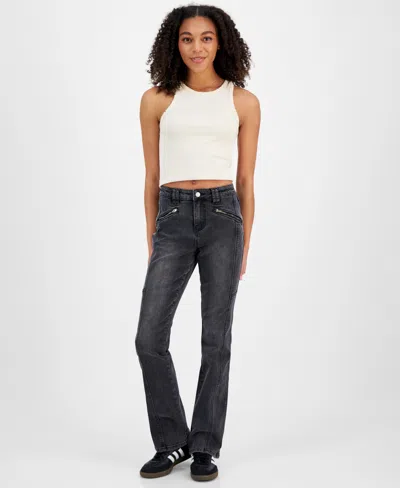 Madden Girl Juniors' High-rise Zip-pocket Bootcut Jeans In Faded Black