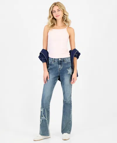 Madden Girl Juniors' High-rise Elastic Back Boot Denim Jeans In Blue