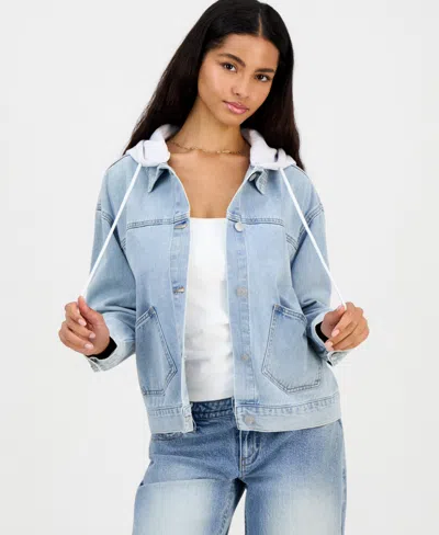 Madden Girl Juniors' Hooded Denim Jacket In Blue