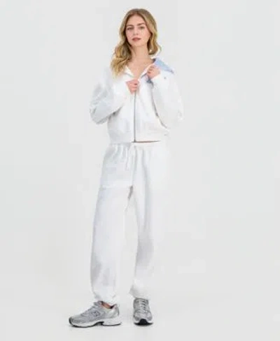 Madden Girl Juniors Inner Beauty Zippered Hoodie Drawstring Sweatpants In White