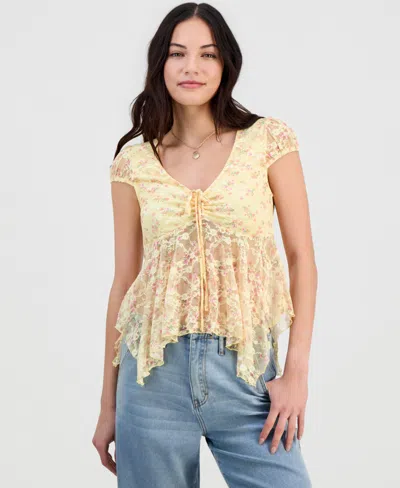 Madden Girl Juniors Lace Hanky-hem Top In Yellow