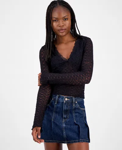 Madden Girl Juniors' Lace Long-sleeve Top In Animal Print