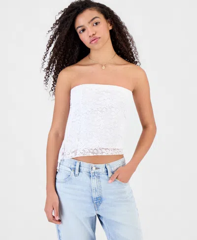 Madden Girl Juniors' Lace Side-ruched Tube Top In White