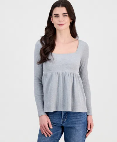 Madden Girl Juniors' Long Sleeve Ribbed Babydoll Top In Blue