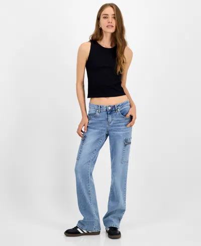 Madden Girl Juniors' Low Rise Cargo Bootcut Jeans In Black