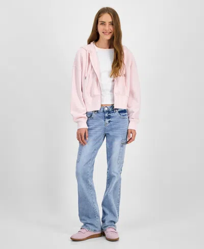 Madden Girl Juniors' Low Rise Cargo Bootcut Jeans In Blue