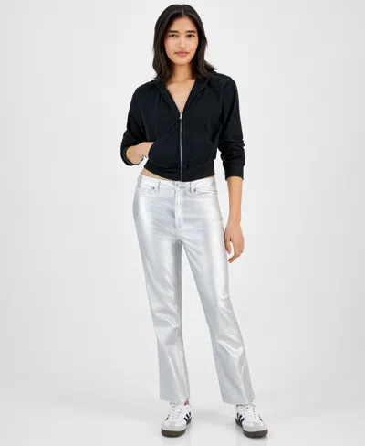 Madden Girl Juniors' Metallic Coated Straight-leg Pants