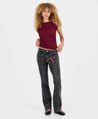 Madden Girl Juniors' Mid Rise Seamed Bootcut Jeans With Keychain In Black