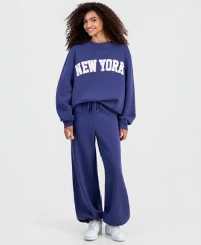 Madden Girl Juniors New York Mock Neck Sweatshirt Balloon Leg Sweatpants In Blue