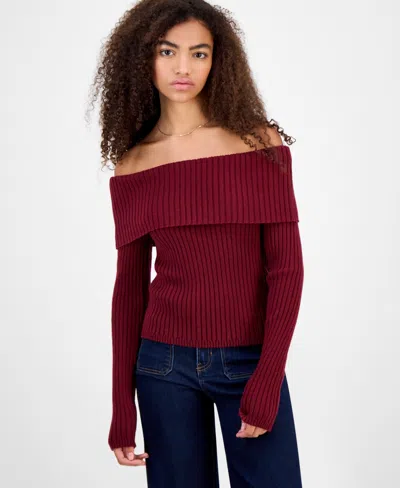 Madden Girl Juniors' Off-the-shoulder Rib-knit Sweater In Multi