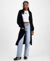 Madden Girl Juniors' Open-front Patch-pocket Duster Cardigan In Black