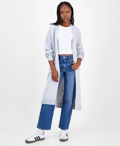 Madden Girl Juniors' Open-front Patch-pocket Duster Cardigan In Gray