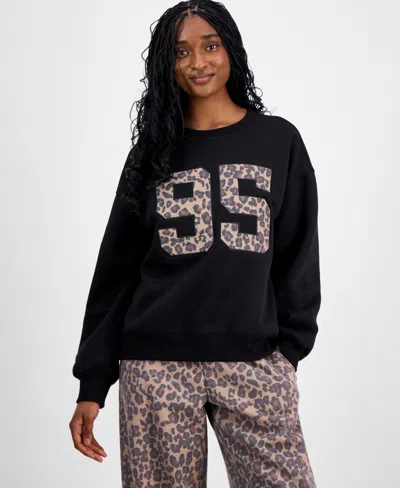 Madden Girl Juniors' Patch Crewneck Long-sleeve Sweatshirt In Black