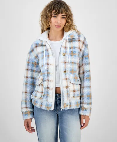 Madden Girl Juniors' Plaid Long-sleeve Sherpa Jacket In Multi