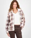 Madden Girl Juniors' Plaid Long-sleeve Sherpa Jacket In Multi