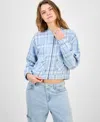 Madden Girl Juniors' Plaid-print Bomber Jacket In Blue