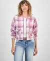 Madden Girl Juniors' Plaid-print Bomber Jacket In Pink