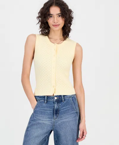Madden Girl Juniors' Pointelle Knit Crewneck Cropped Vest In Yellow