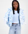 Madden Girl Juniors' Printed Bow-trim Puffer Jacket In Blue