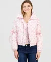 Madden Girl Juniors' Printed Bow-trim Puffer Jacket In Pink