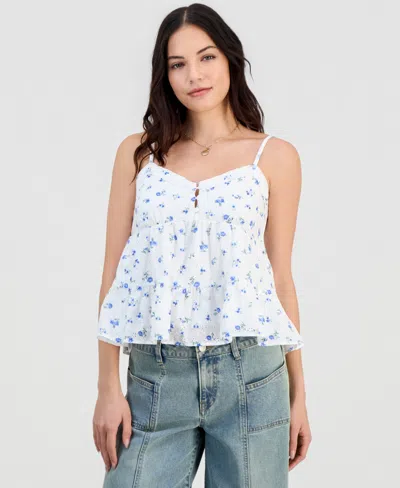 Madden Girl Juniors' Printed Eyelet Babydoll Top In Multi