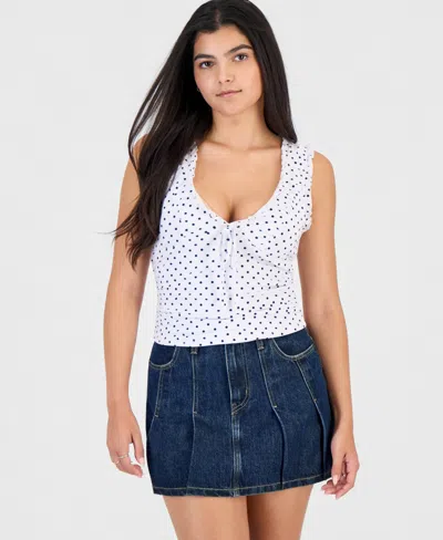 Madden Girl Juniors' Printed Ruched Sleeveless Top In White