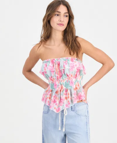 Madden Girl Juniors' Printed Ruffled Tube Top In Blue