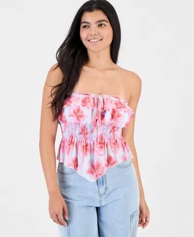 Madden Girl Juniors' Printed Ruffled Tube Top In Gray