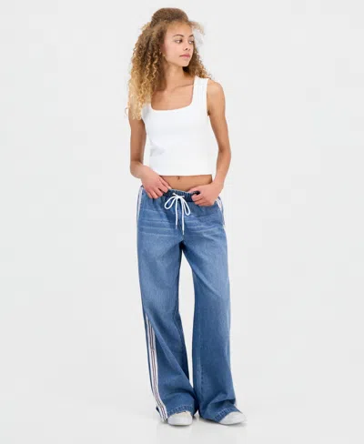 Madden Girl Juniors' Pull-on Side-stripe Wide Leg Jeans In Brown