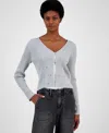 Madden Girl Juniors' Rhinestone Button-front Cardigan In Lt Heather Grey