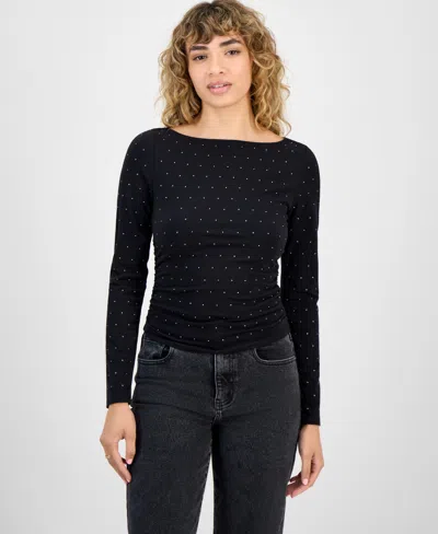 Madden Girl Juniors' Rhinestone-embellished Knit Top In Black