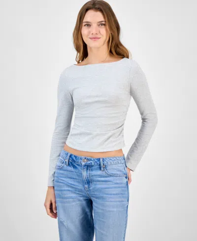 Madden Girl Juniors' Rhinestone-embellished Knit Top In Gray