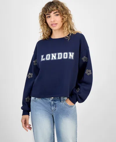 Madden Girl Juniors' Rhinestone-embellished Sweatshirt In Blue