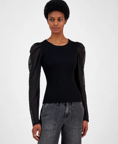 Madden Girl Juniors' Ribbed Clip-dot Sleeve Sweater In Black