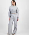 Madden Girl Juniors' Rolled-cuff Wide-leg Fleece Sweatpants In Heather Grey