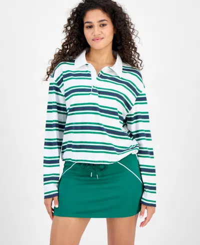 Madden Girl Juniors' Rugby Long-sleeve Bubble-hem Knit Top In Green