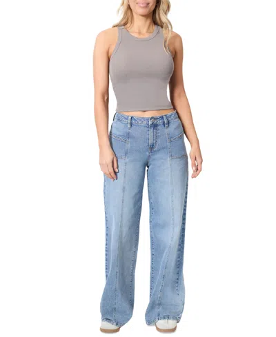 Madden Girl Juniors' Seam-front High-rise Wide-leg Jeans In Light Wash
