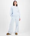 Madden Girl Juniors' Sequin Heart Wide-leg Sweatpants In Blue