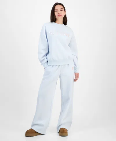 Madden Girl Juniors' Sequin Heart Wide-leg Sweatpants In Blue