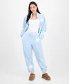 Madden Girl Juniors Star Sherpa Zip Up Sherpa Fleece Sweatpants In Blue
