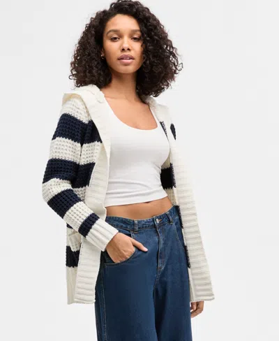 Madden Girl Juniors' Sherpa-lined Striped Open Cardigan In Multi