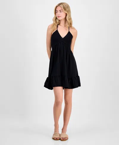 Madden Girl Juniors' Sleeveless Crochet Halter Mini Dress