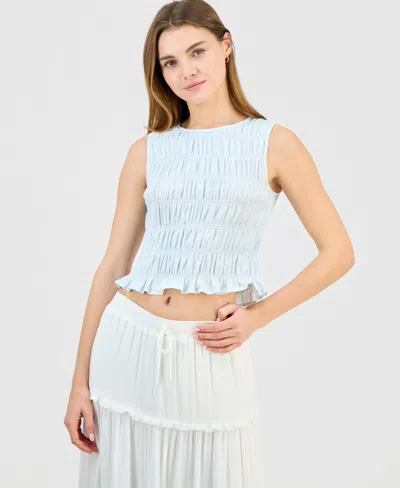 Madden Girl Juniors' Smocked Peplum Hem Top In Blue