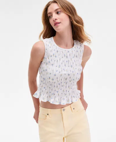 Madden Girl Juniors' Smocked Peplum Hem Top In White