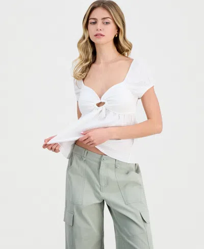 Madden Girl Juniors' Soft Cup Babydoll Top In White