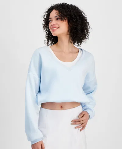 Madden Girl Juniors' Sporty Fleece Twofer Bubble Hem Sweatshirt In Delicate Blue